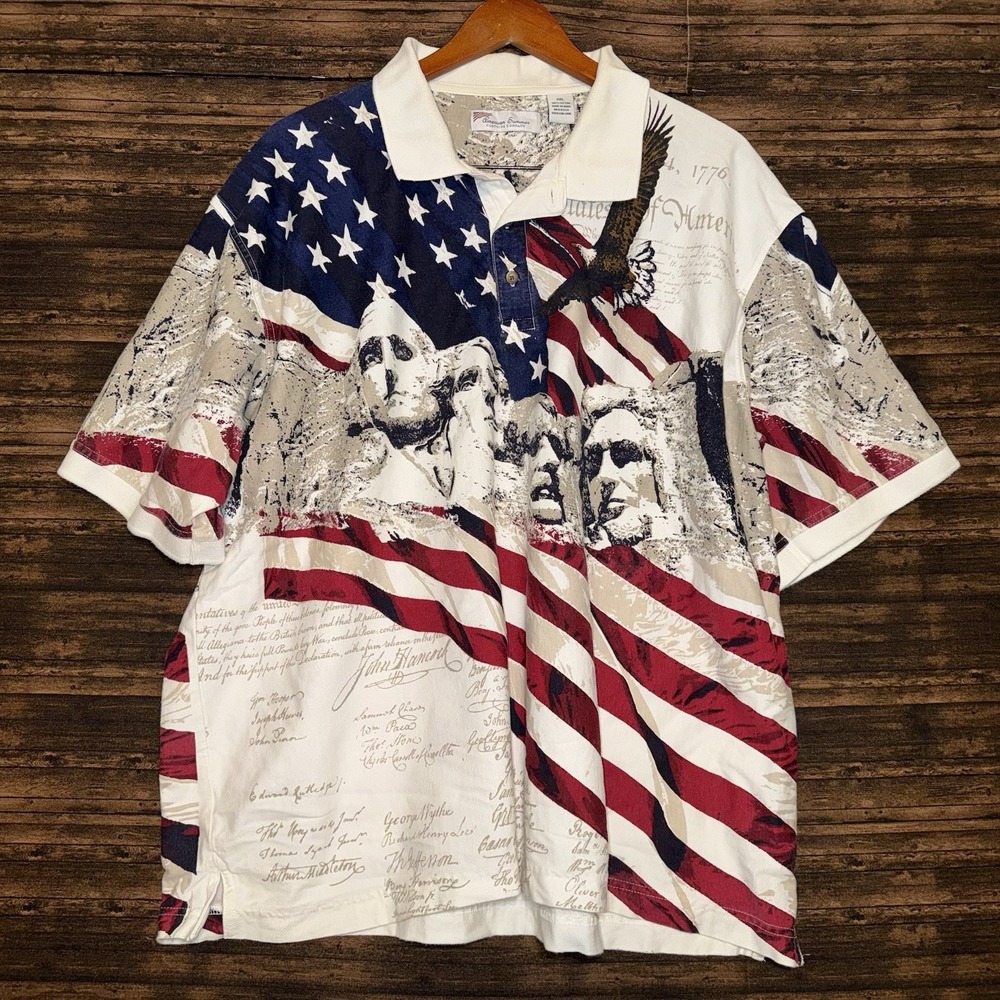 American Summer Polo Shirt Mens 2XL Multicolor USA Flag Mount Rushmore